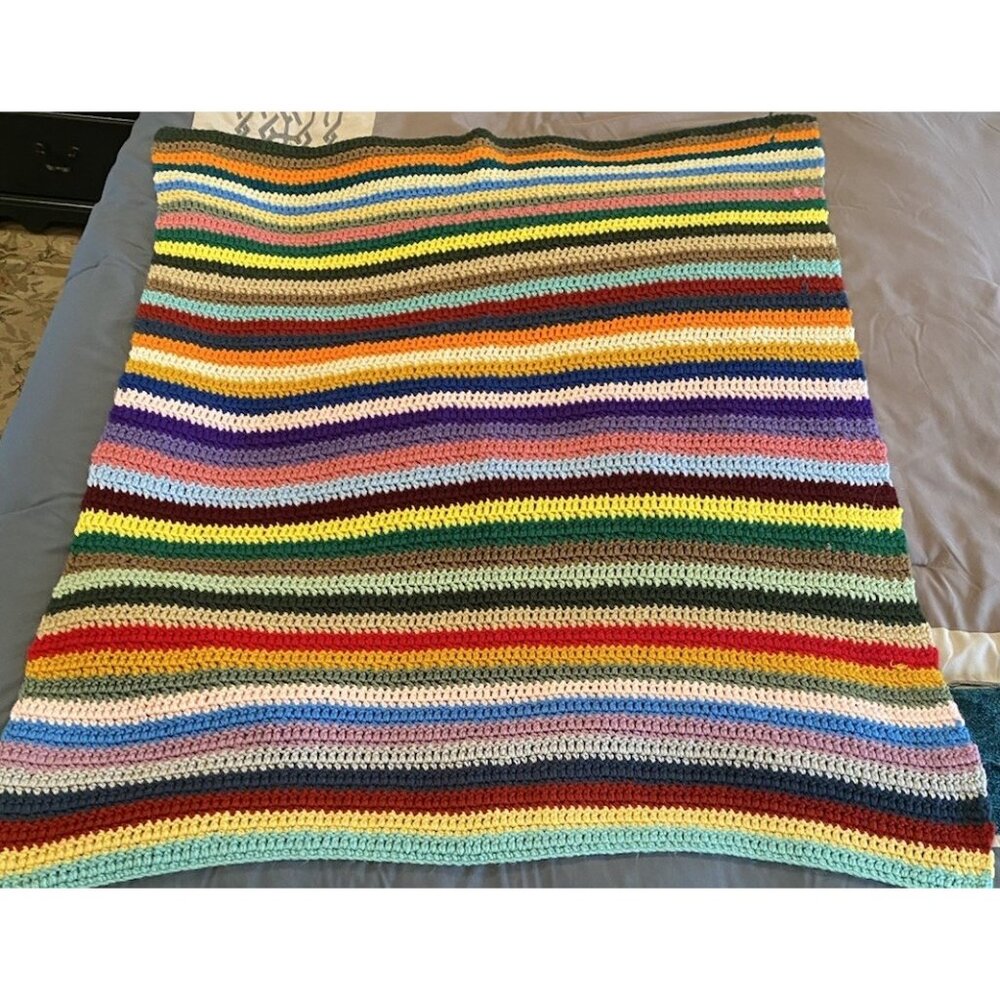 Handmade Crochet Blanket Knit Throw 38x49 Red Green Blue Granny Grandma Vintage - Picture 3 of 6
